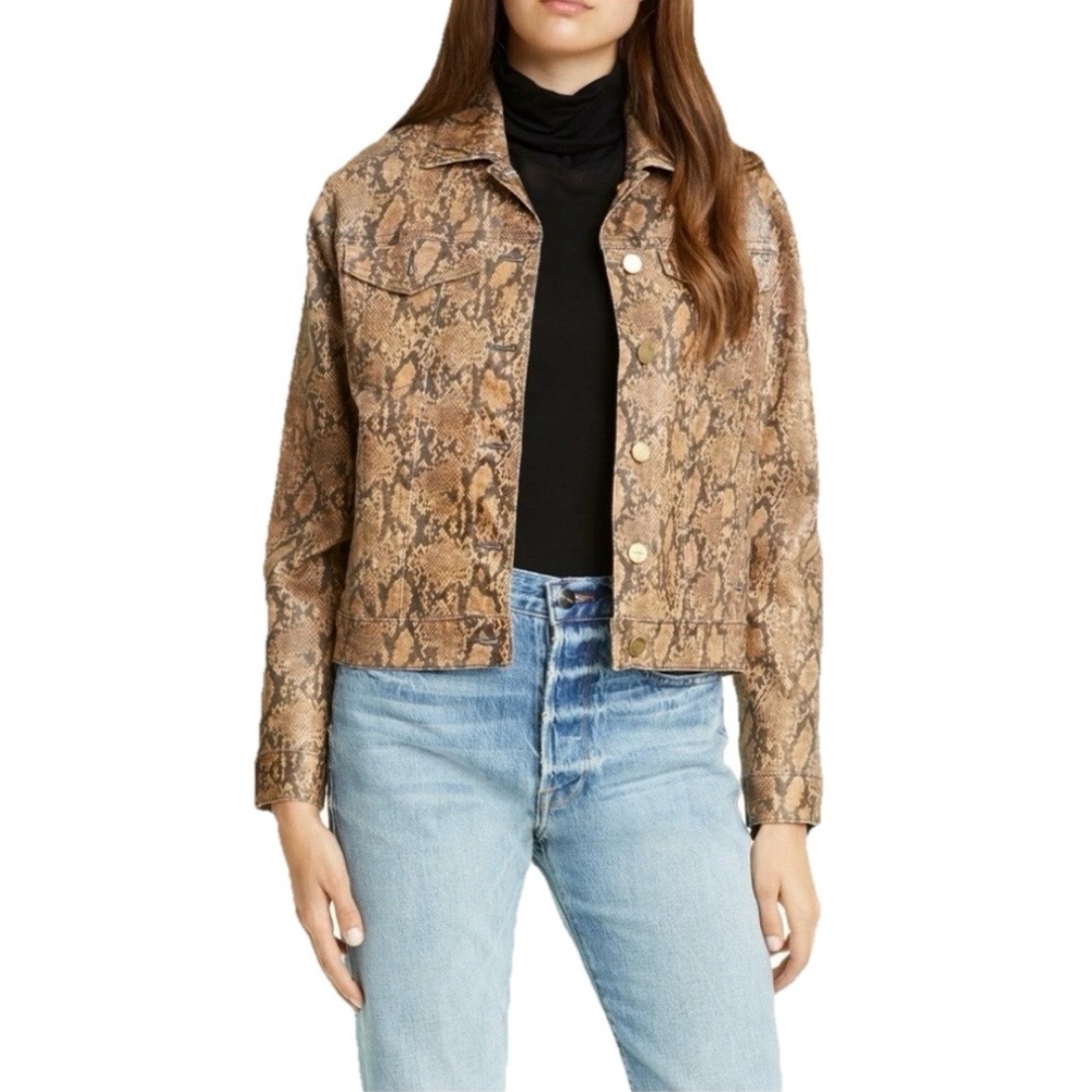 Frame Le Vintage Python Brown Snake Print Coated Denim Jacket Women’s Size XS